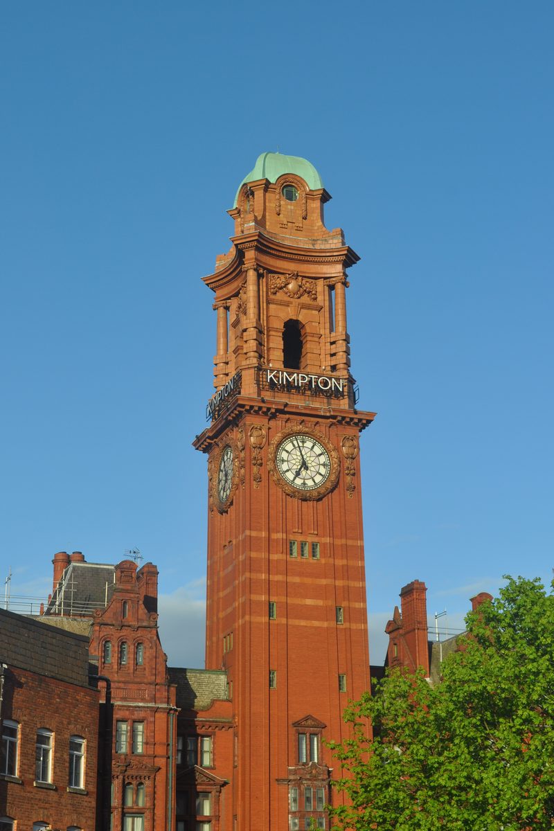 The clock tower of the former Refuge Assurance Building, Oxford Street, Manchester