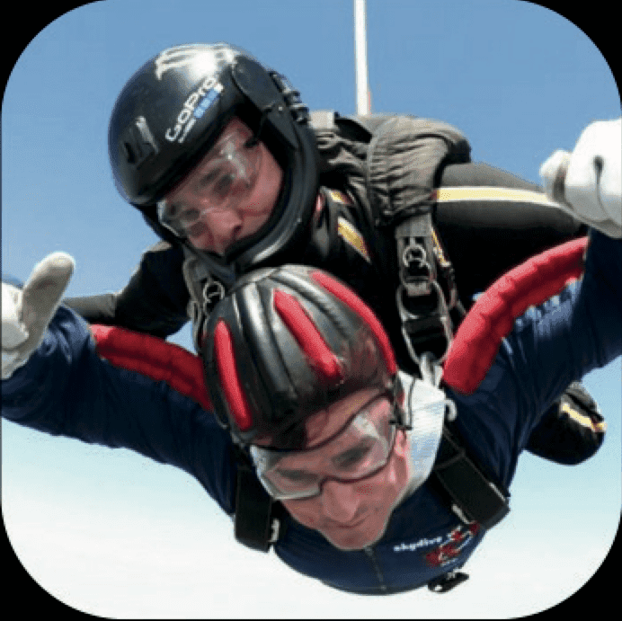 Paul Ferriday completing a charity freefall parachute jump